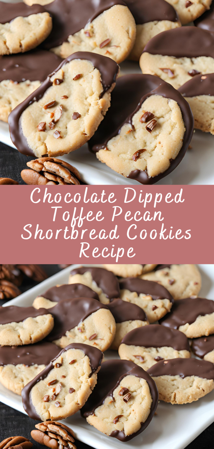 Chocolate Dipped Toffee Pecan Shortbread Cookies Recipe | Cheff Recipes