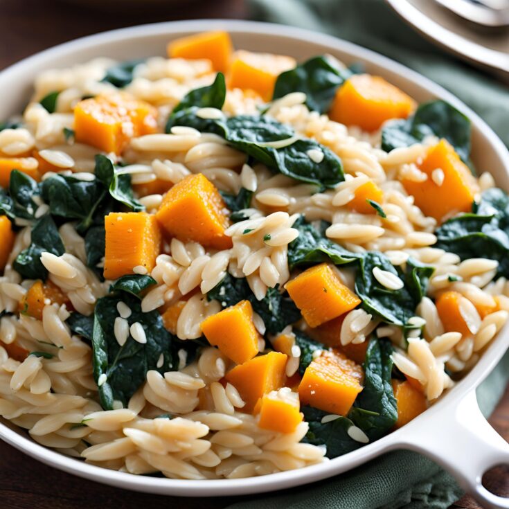 Creamy Orzo with Roasted Butternut Squash and Spinach Recipe