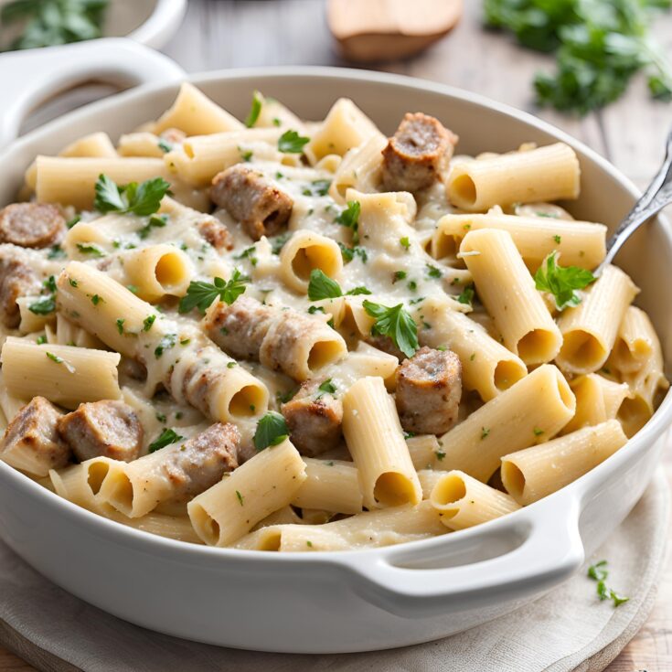 Garlic Sausage Alfredo Rigatoni Recipe