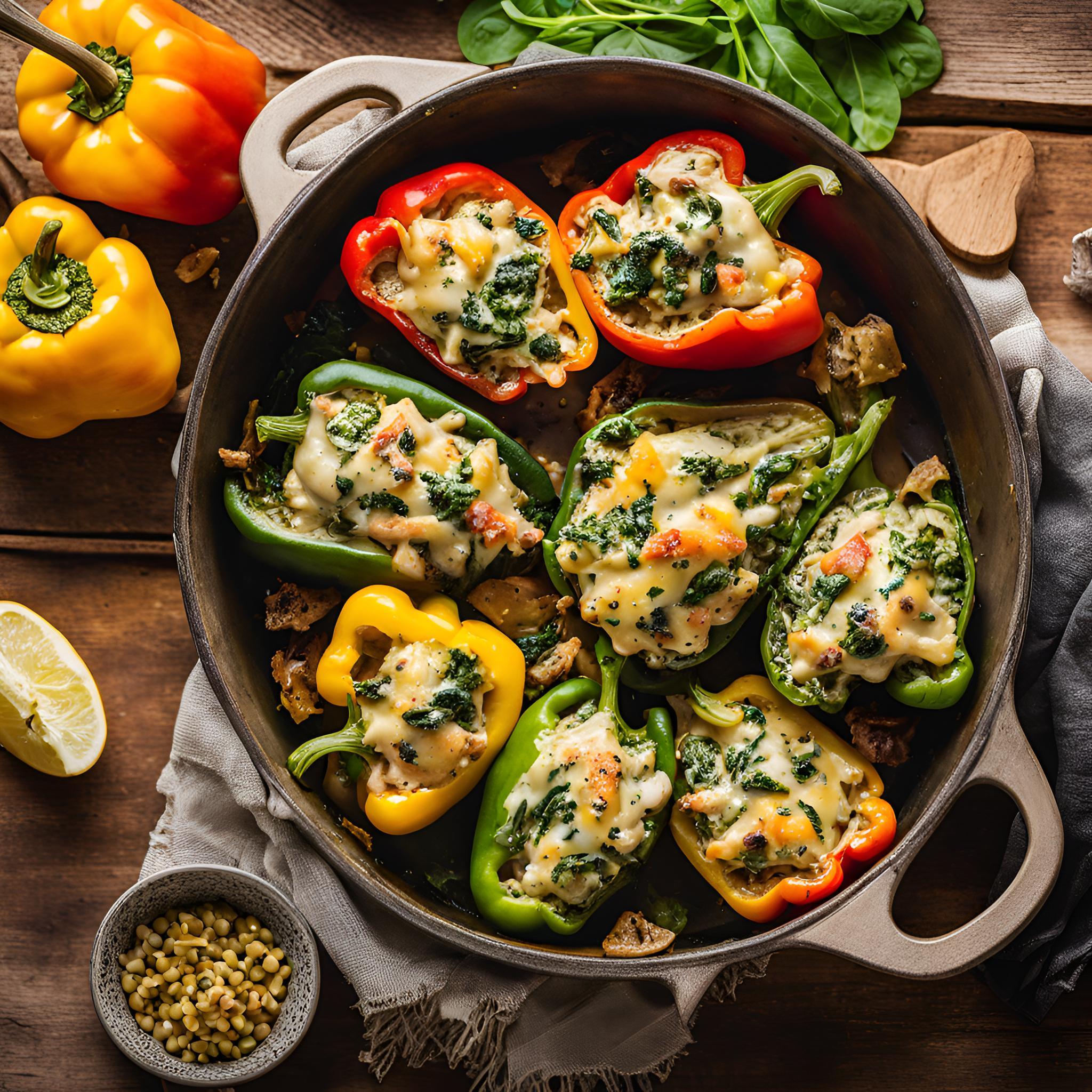 Spinach Artichoke Chicken Stuffed Peppers Recipe