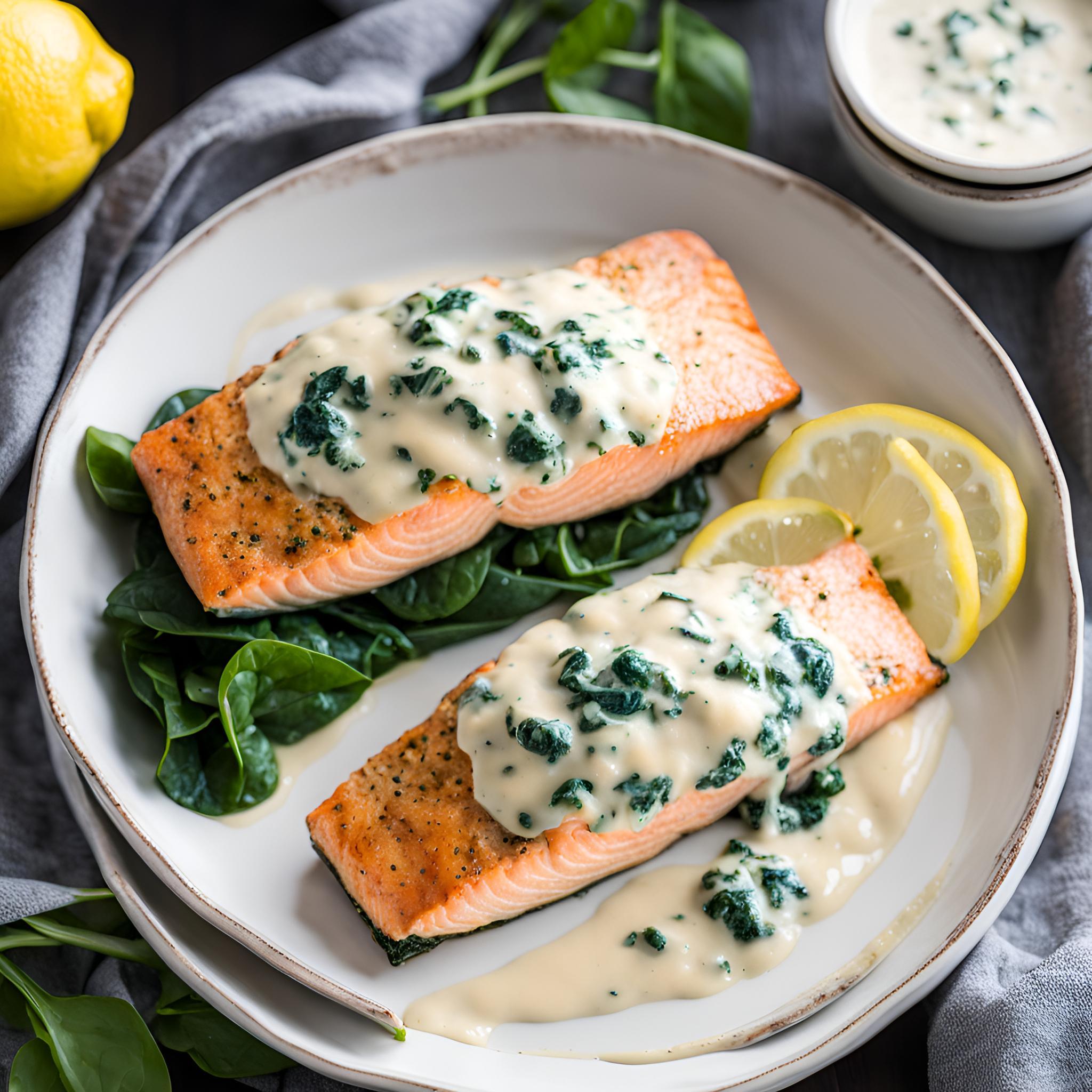 Spinach and Crab Stuffed Salmon with Zesty Lemon Cream Sauce Recipe