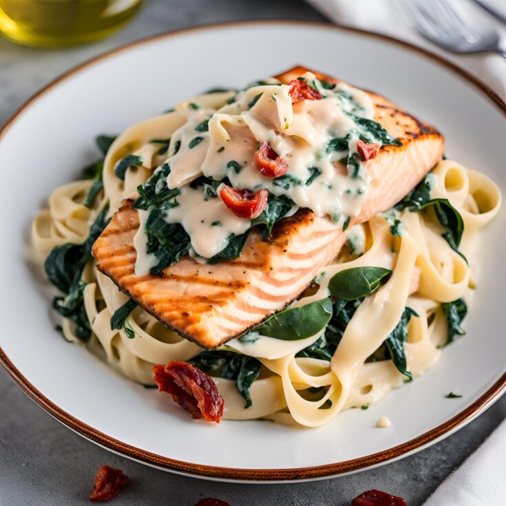 Tuscan Salmon Fettuccine Alfredo Recipe