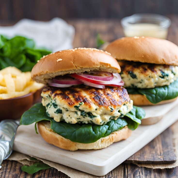 White Cheddar and Spinach Chicken Burgers Recipe