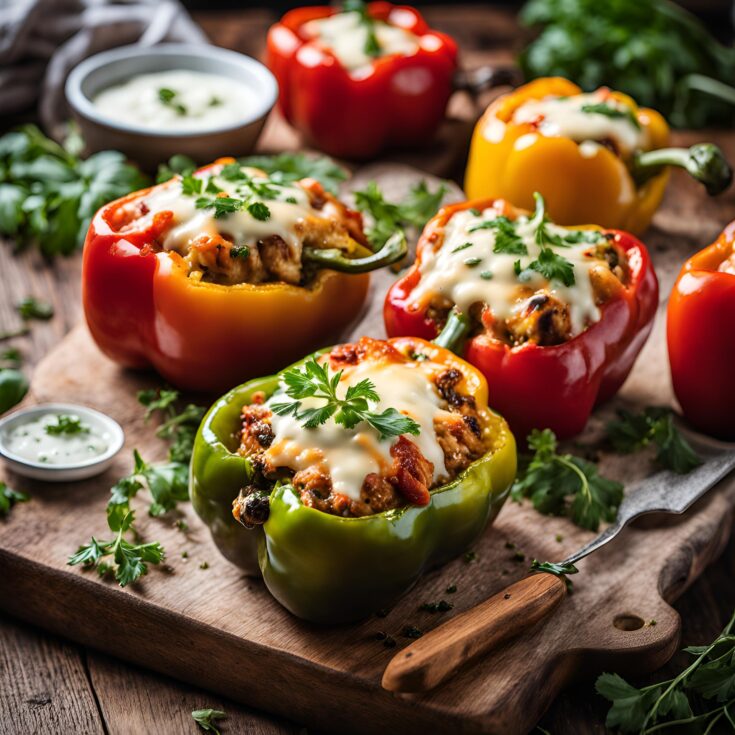 Baked Greek Stuffed Peppers with Chicken Recipe