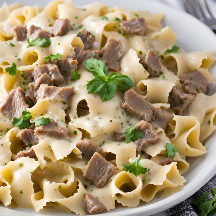 Beef and Bowtie Pasta with Alfredo Sauce Recipe