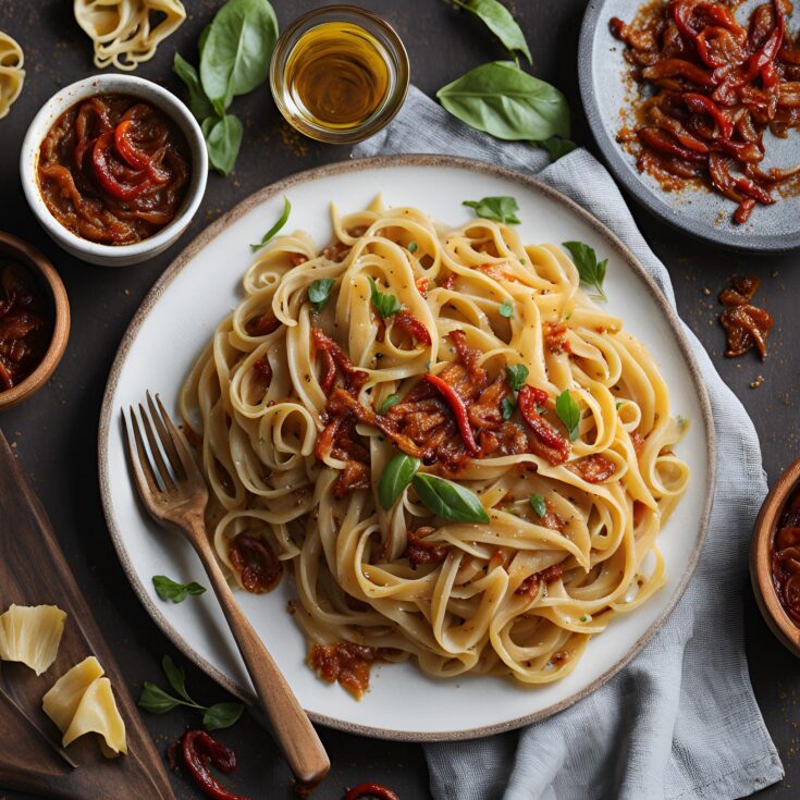 Caramelized Onion Pasta with Chilli Oil Recipe