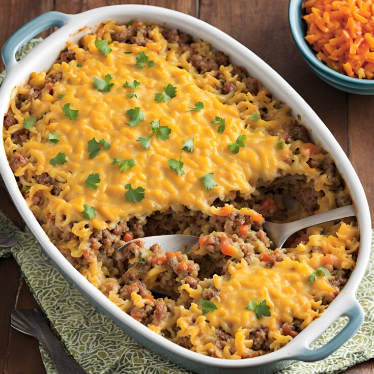 Cheddar Crusted Ground Beef and Rice Casserole Recipe