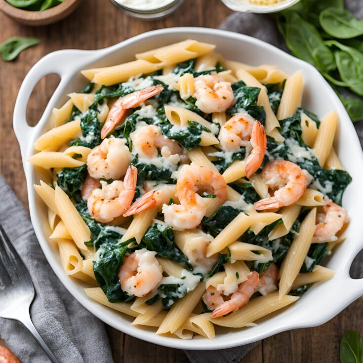 Cheese Shrimp Penne Pasta and Spinach Recipe