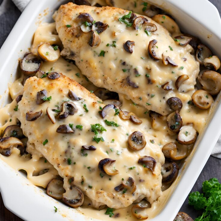 Cheesy Mushroom Chicken Breasts Baked Recipe