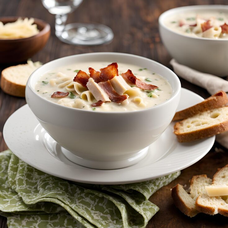 Chicken Alfredo Soup with Parmesan and Bacon Recipe