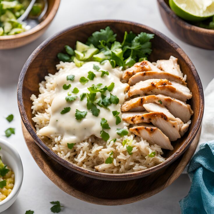 Chicken and Rice Bowls with Creamy Garlic Sauce Recipe