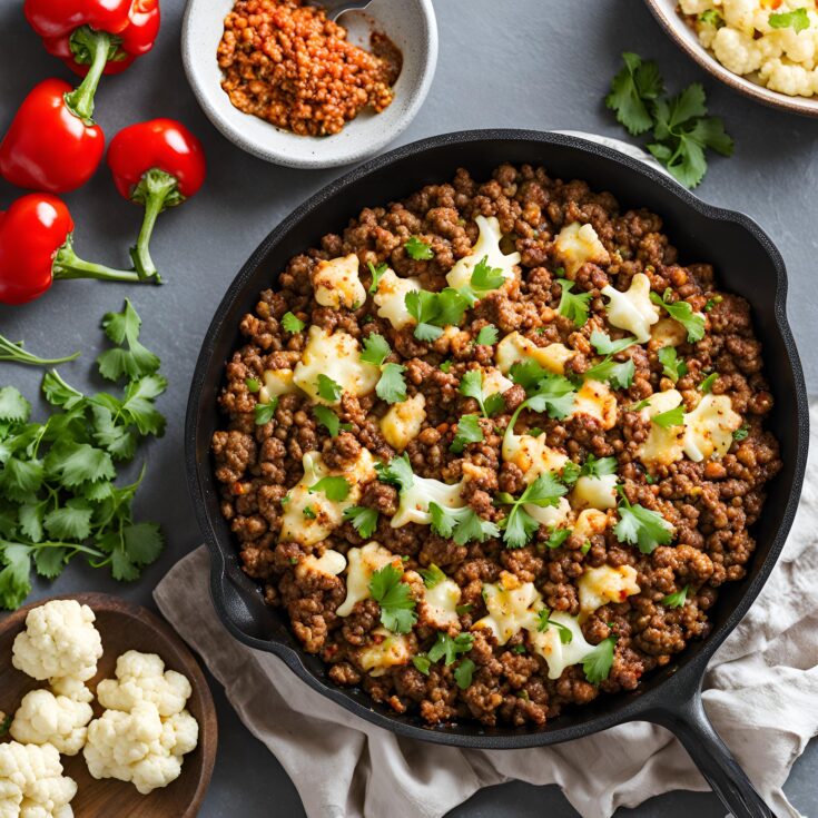 Crispy Chili Ground Beef and Cauliflower Skillet Recipe