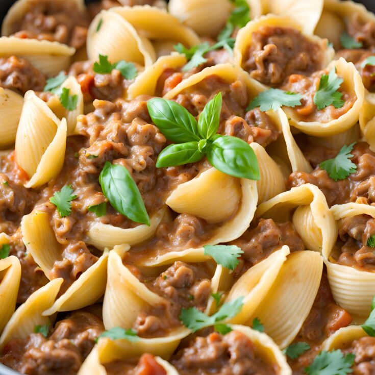 Easy Creamy Beef and Pasta Shells Recipe