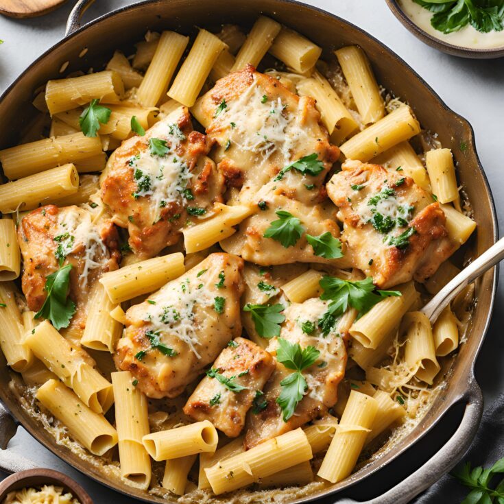 Garlic Butter Chicken with Rigatoni and Parmesan Recipe