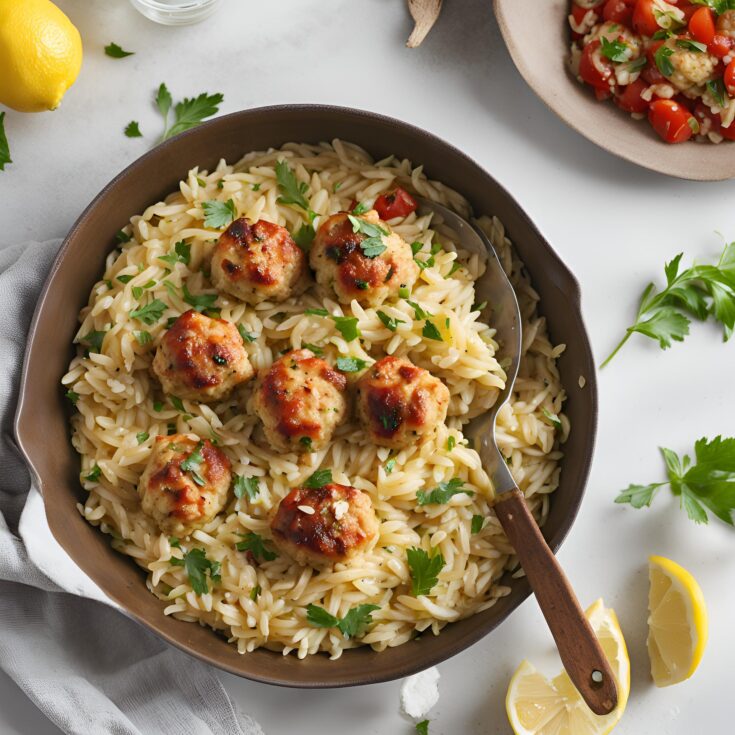 Greek Chicken Meatballs with Lemon Orzo Recipe