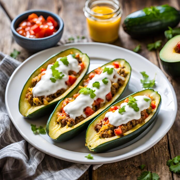 Ground Turkey Taco Stuffed Zucchini Boats Recipe