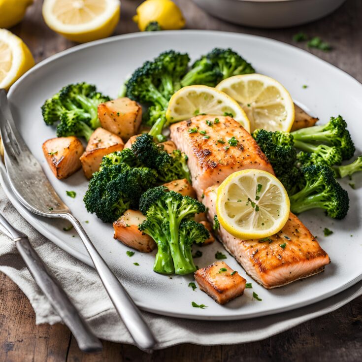 Lemon Butter Salmon with Crispy Potatoes and Broccoli Recipe