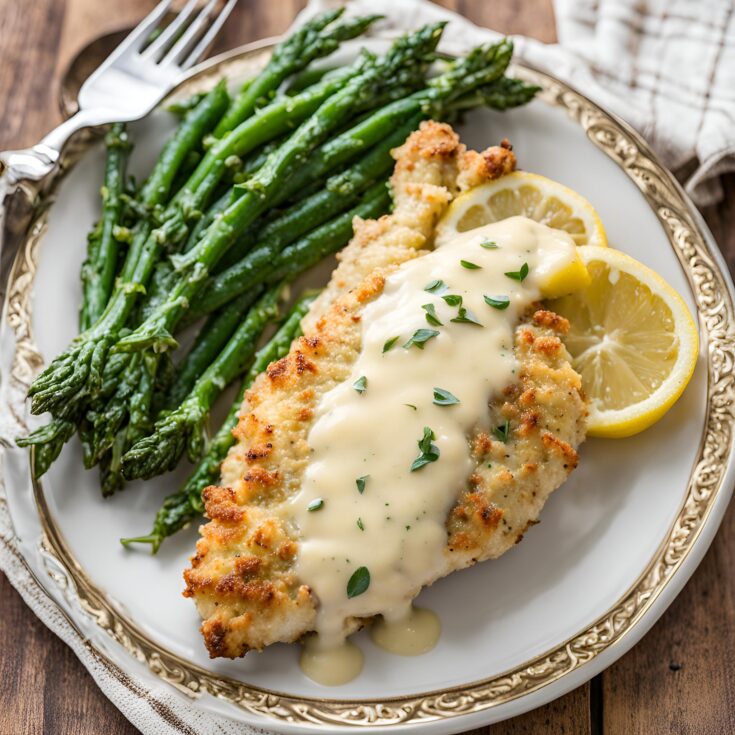 Lemon Pecorino Crusted Chicken with Creamy Lemon Sauce Recipe