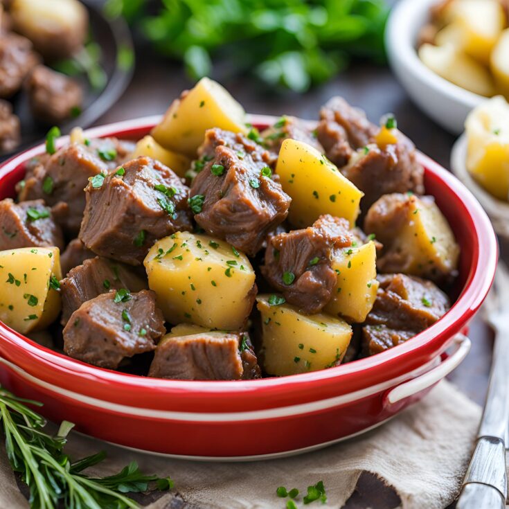 Slow Cooker Garlic Butter Beef Bites and Potatoes Recipe