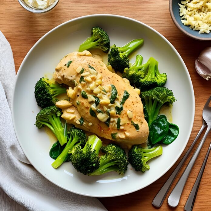 20 Minute Garlic Chicken with Broccoli and Spinach Recipe