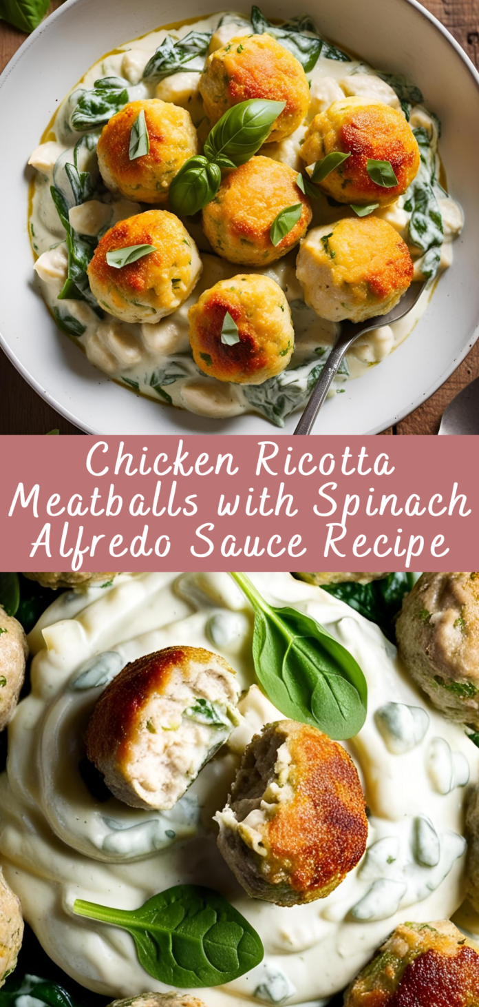 Chicken Ricotta Meatballs with Spinach Alfredo Sauce Recipe | Cheff Recipes