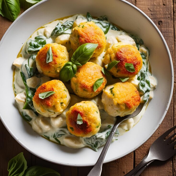 Chicken Ricotta Meatballs with Spinach Alfredo Sauce Recipe