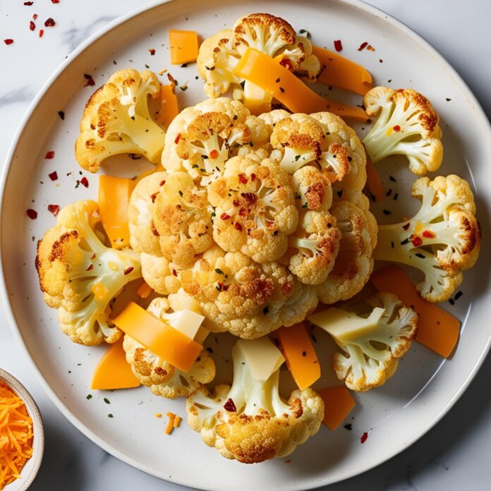 Crispy Roasted Cauliflower with Cheddar and Parmesan Recipe