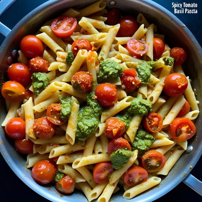 Easy One Pot Spicy Tomato Basil Pesto Pasta Recipe