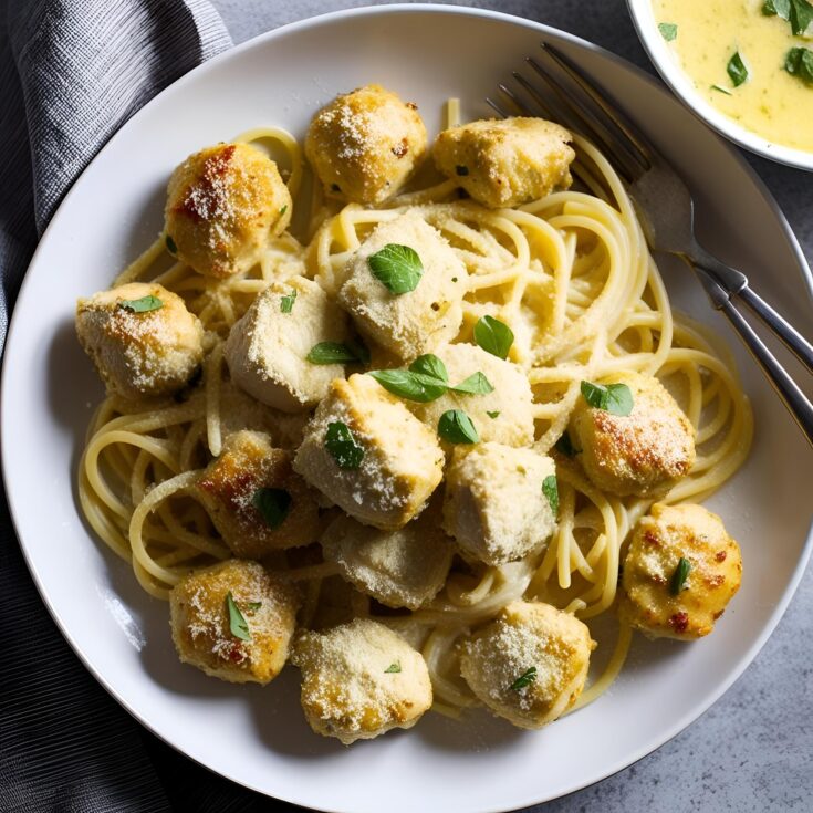 Garlic Butter Chicken Bites with Savory Creamy Parmesan Pasta Recipe