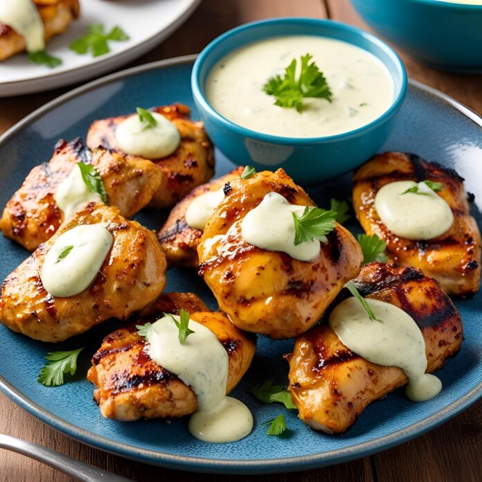 Grilled Chicken Bites with Creamy Garlic Sauce Recipe