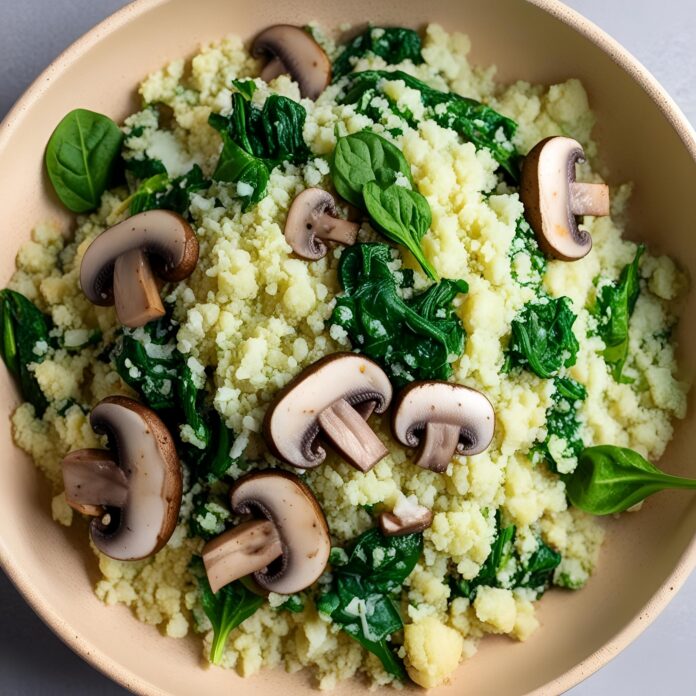 Low Carb Mushroom and Spinach Cauliflower Rice Recipe