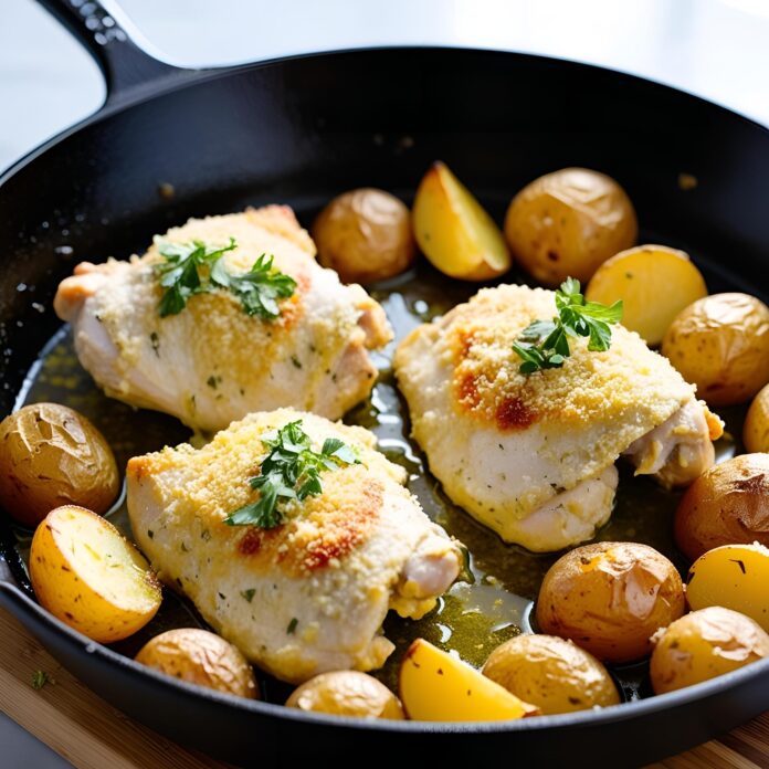 One Pan Garlic Parmesan Chicken and Potatoes Recipe