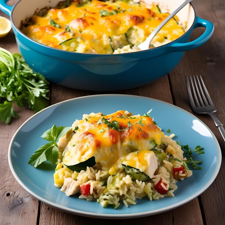 One Pot Cheesy Zucchini Chicken and Rice Recipe