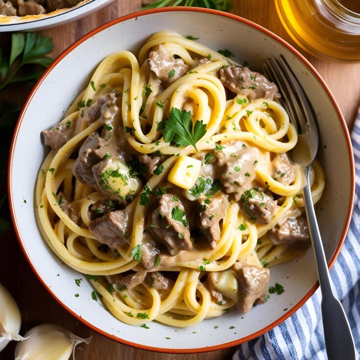 One Pot Creamy Beef and Garlic Butter Pasta Recipe