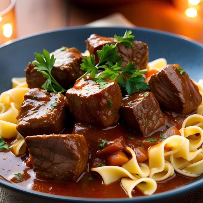 Savory Beef Tips with Buttery Noodles Recipe