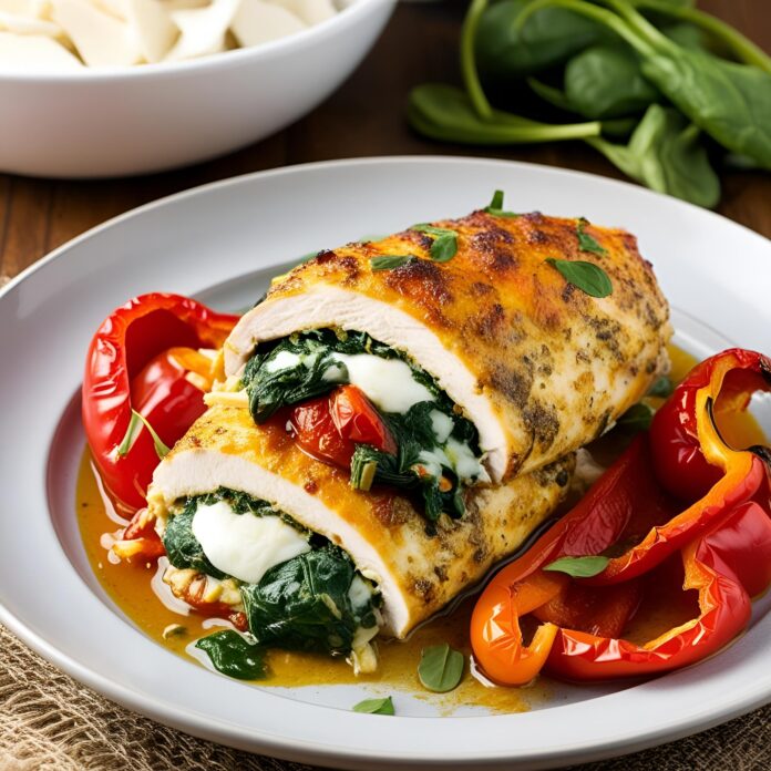 Savory Stuffed Chicken with Roasted Red Peppers, Spinach, and Mozzarella Recipe