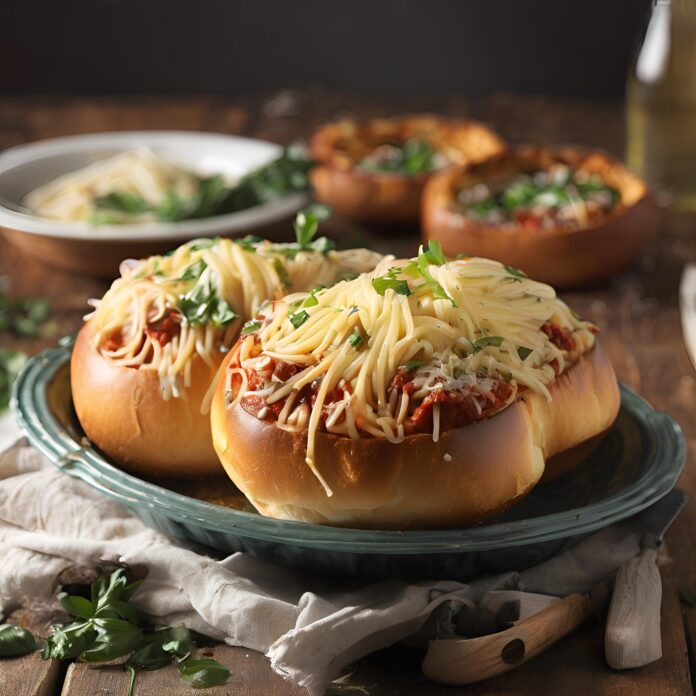 Spaghetti Garlic Bread Bowls Recipe