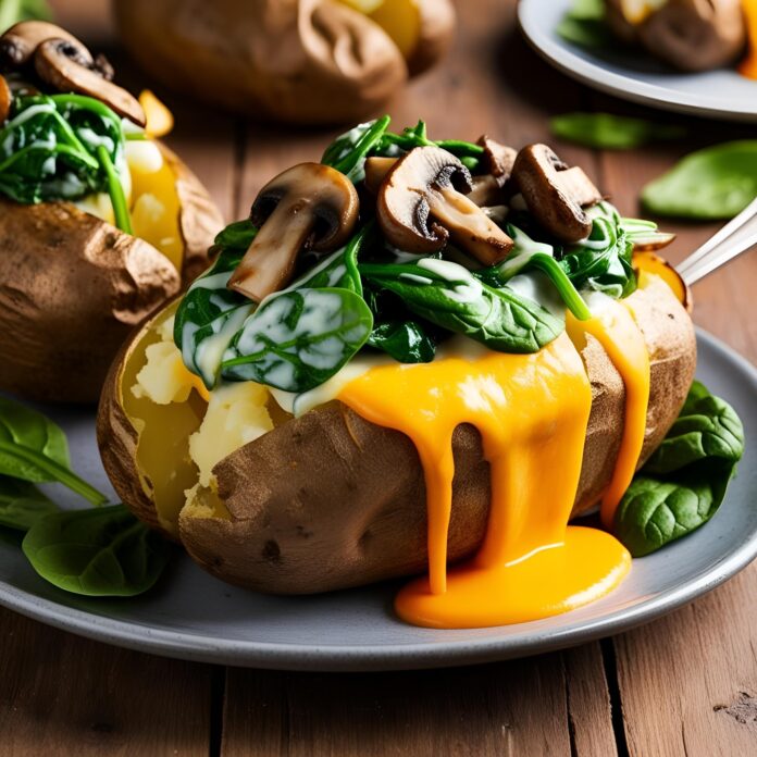 Baked Potatoes with Spinach, Cheese, and Mushrooms Recipe