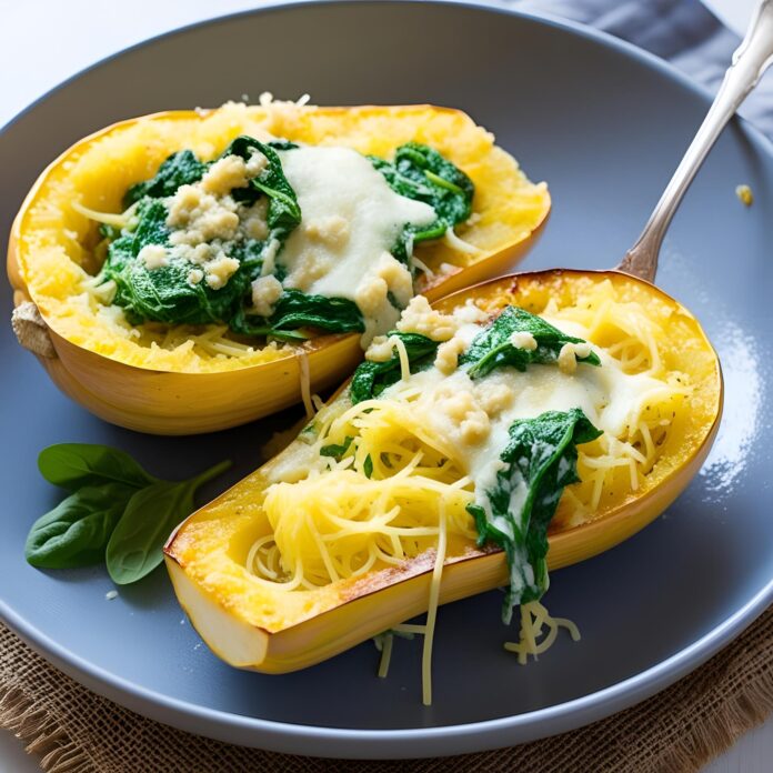 Cheesy Garlic Parmesan Spinach Spaghetti Squash Recipe