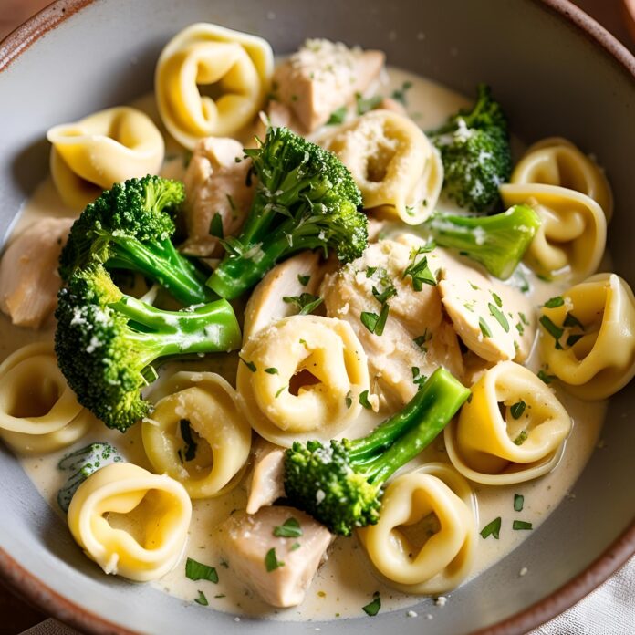 Creamy Garlic Parmesan Tortellini with Chicken and Broccoli Recipe