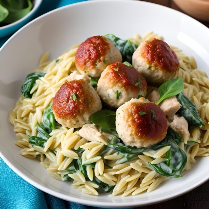 Creamy Parmesan Spinach Orzo with Chicken Meatballs Recipe