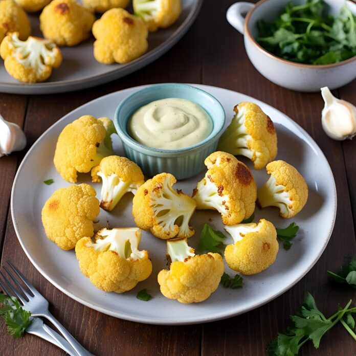 Crispy Baked Cauliflower Bites with Garlic Sauce Recipe