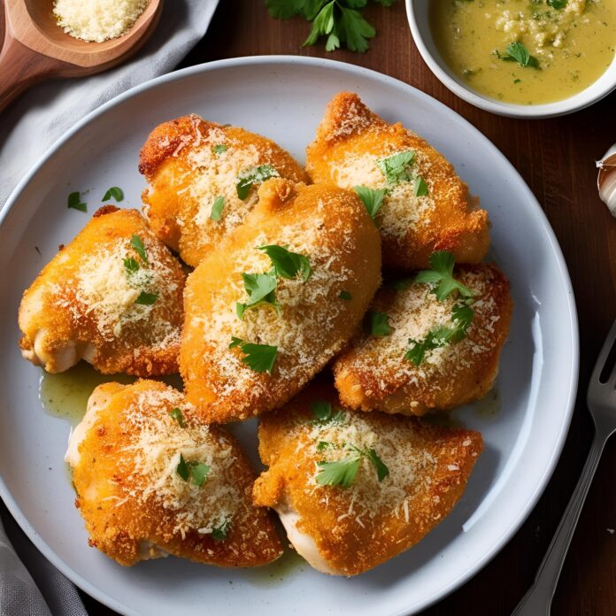 Crispy Parmesan Chicken with a Rich Garlic Sauce Recipe