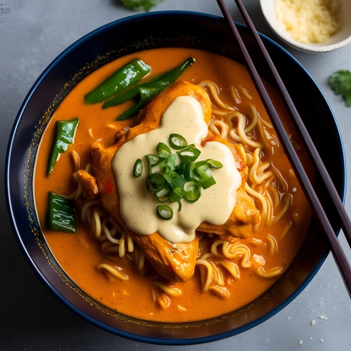 Fiery Chicken Ramen with Creamy Garlic Sauce Recipe