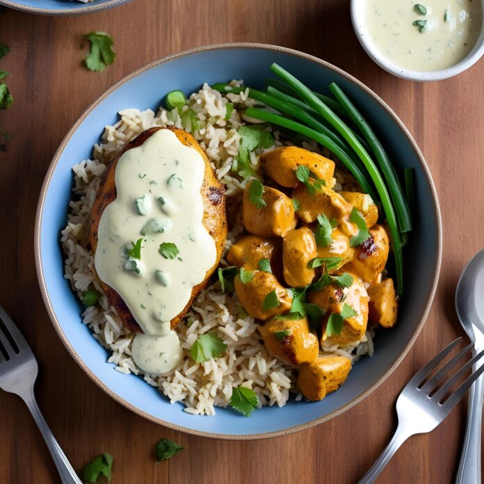 Flavorful Chicken and Rice Bowls with Creamy Garlic Sauce Recipe