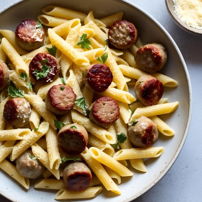 Garlic Butter Sausage Bites with Creamy Parmesan Pasta Recipe