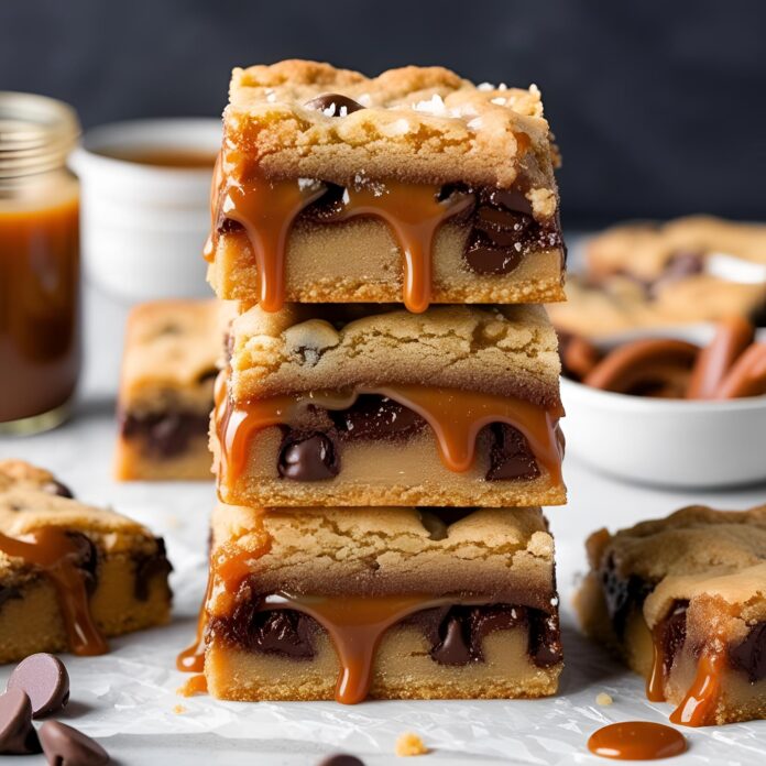 Gooey Salted Caramel Chocolate Chip Cookie Bars Recipe
