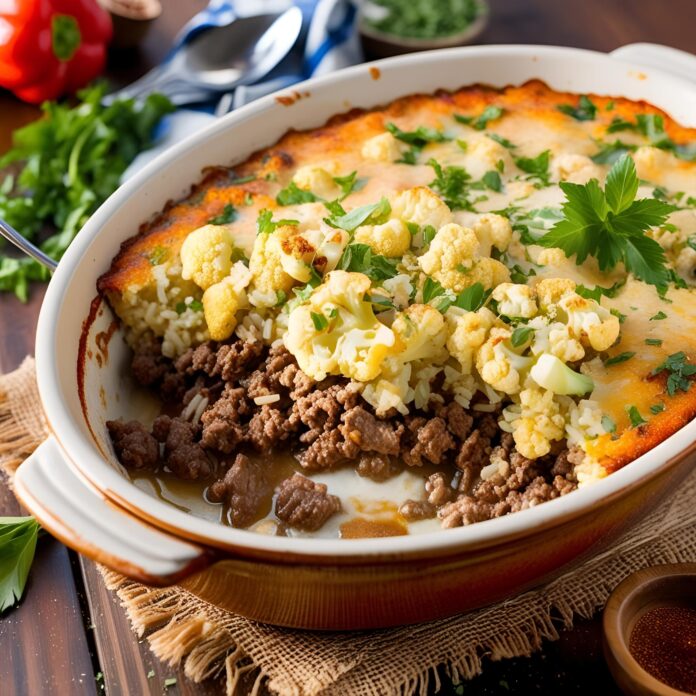 Ground Beef and Cauliflower Rice Casserole Recipe