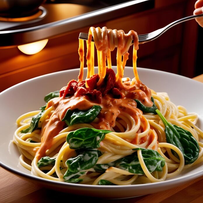 Spaghetti and Spinach with Sun-Dried Tomato Cream Sauce Recipe