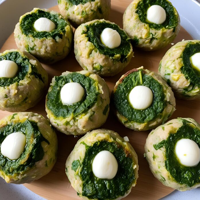 Spinach Garlic Meatballs Stuffed with Mozzarella Recipe